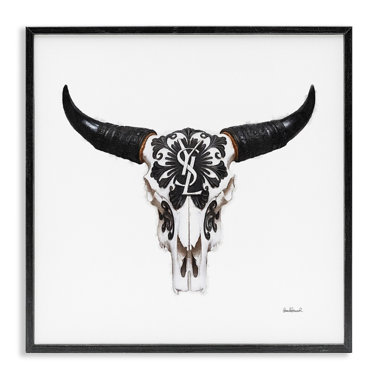 Stupell Industries Chic Brand Cattle Skull Framed Giclee Wall Art Design by Amanda Greenwood